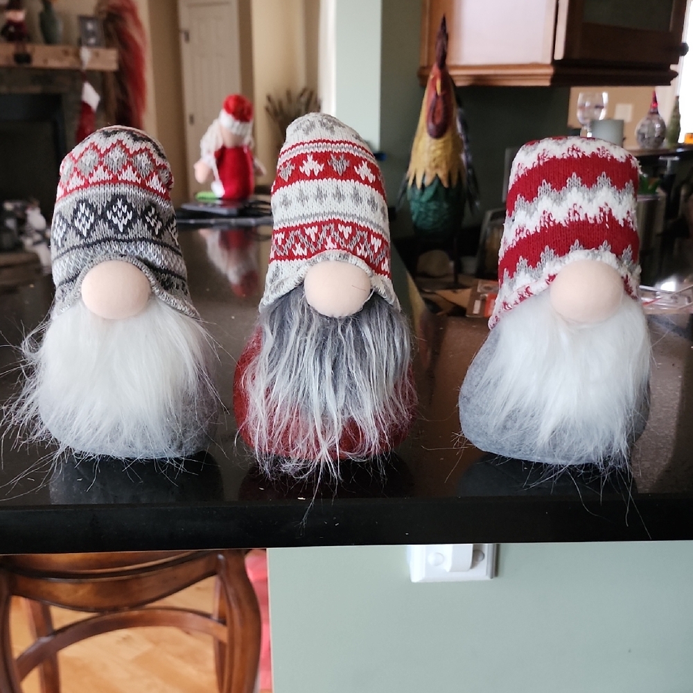 Set of Three Festive Gnome Decorations